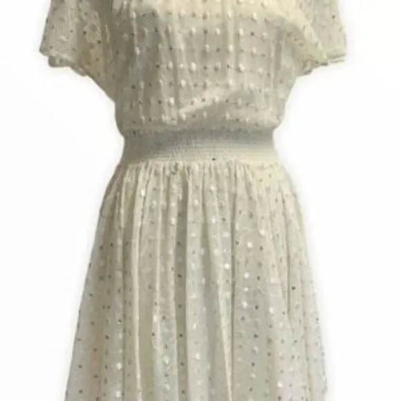 LEIFNOTES Net Dot & Gleam Sequin mesh asymmetrical short sleeve Dress size 4 - Picture 6 of 15